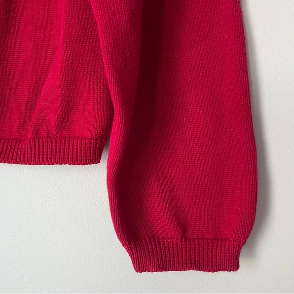 โ๏ธSOLDโ๏ธ Vintage 90s Red Festive Beaded Knit Sweater Top Ribbon Bow Floral L - Picture 7 of 8